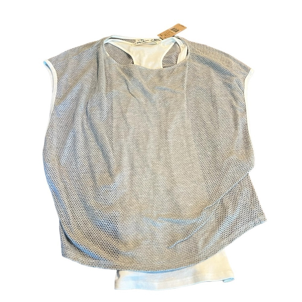 Michael Stars  Grey Mesh Jersey Mix Sleeveless Boatneck Top With Tank OS NEW